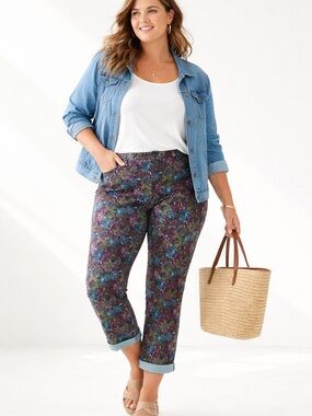 Gloria Vanderbilt Amanda Multicolor Floral Jeans Mid Rise Stretch Straight Leg